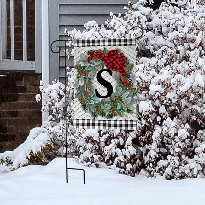 Briarwood Lane Winter Wreath Monogram Letter S Garden Flag by GreenHaven Gardens
