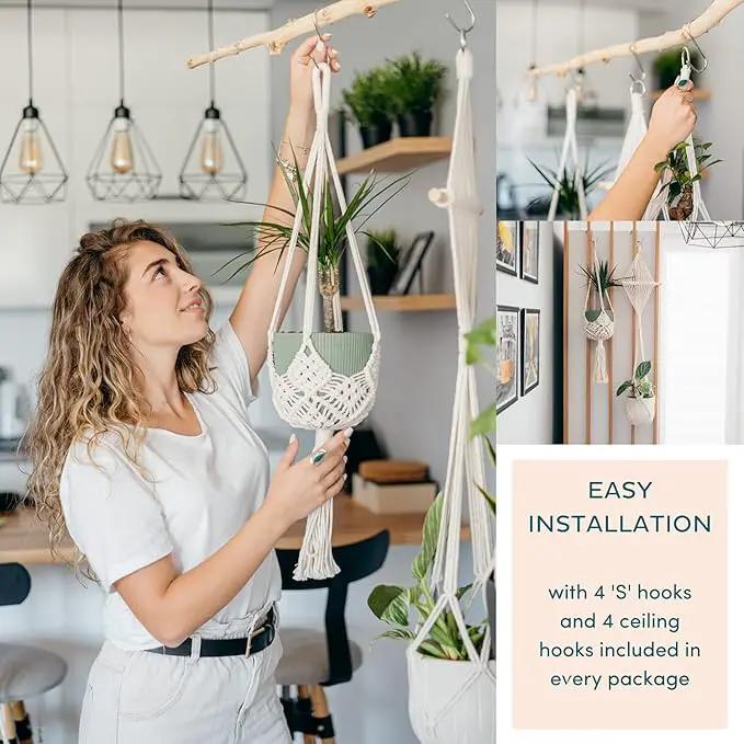 Nook Theory 4-Pack Macrame Plant Hanger - with 8 Ceiling Hooks - Hanging Planter Indoor Outdoor - Hanging Plant Holder - Decorative Bohemian Plant Hangers - Hanging Plants (Cream) by GreenHaven Gardens
