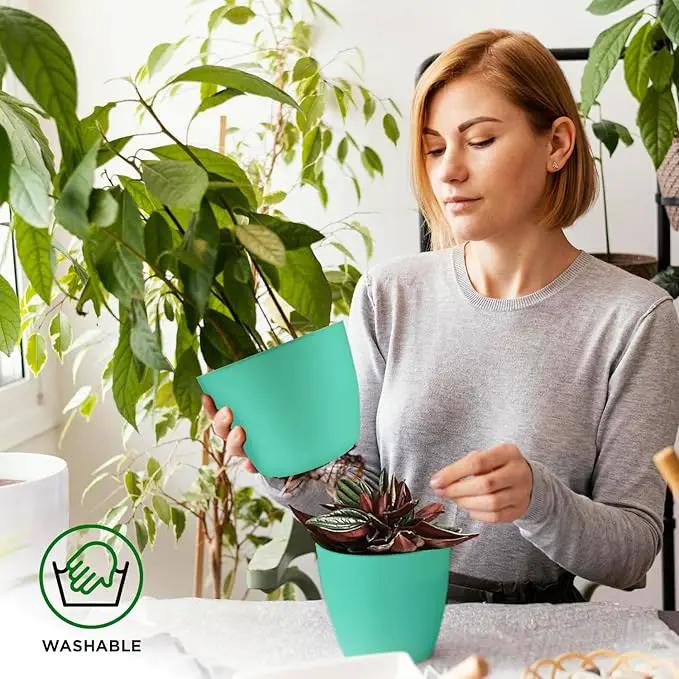 Planter Pots with Drainage Holes - Lightweight, Durable, and Space-Saving Pots for Indoor and Outdoor - Versatile Functionality, Simple Modern Design, Set of 10 Plastic Planter Pots - Aqua by GreenHaven Gardens