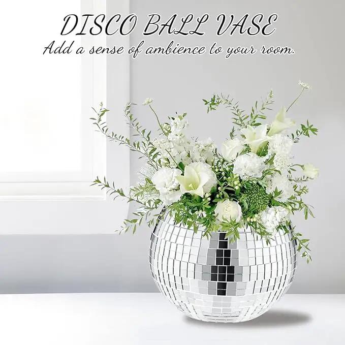 2 Pcs Disco Ball Vase, 5 x 6 Inch Mirrored Disco Ball Planters Perfect for Decorative Living Room, Bedroom, Dining Table, Wedding, Party, Birthday by GreenHaven Gardens