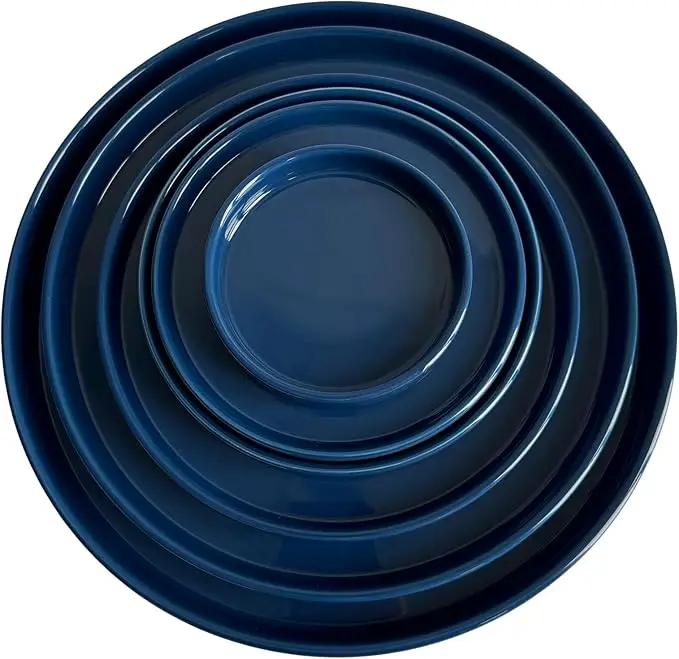 2 Pack Ceramic Plant Saucer Pot Tray 7 Inch, Planter Saucers 4 5 6 7 8 9 10 11 12 13 Inch for Indoors Outdoor, Durable Sturdy Flower Drainage drip Water Tray for Glazed Pots Base (7 Inch-Blue) by GreenHaven Gardens