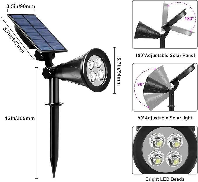 T-SUN Solar Spotlights, 4 LED Solar Waterproof Outdoor Landscape Lights, Auto-on/Auto-Off by Day, 180 Angle Adjustable for Tree, Patio, Yard, Garden, Driveway, Stairs, Pool Area(Purple-1Pack) by GreenHaven Gardens