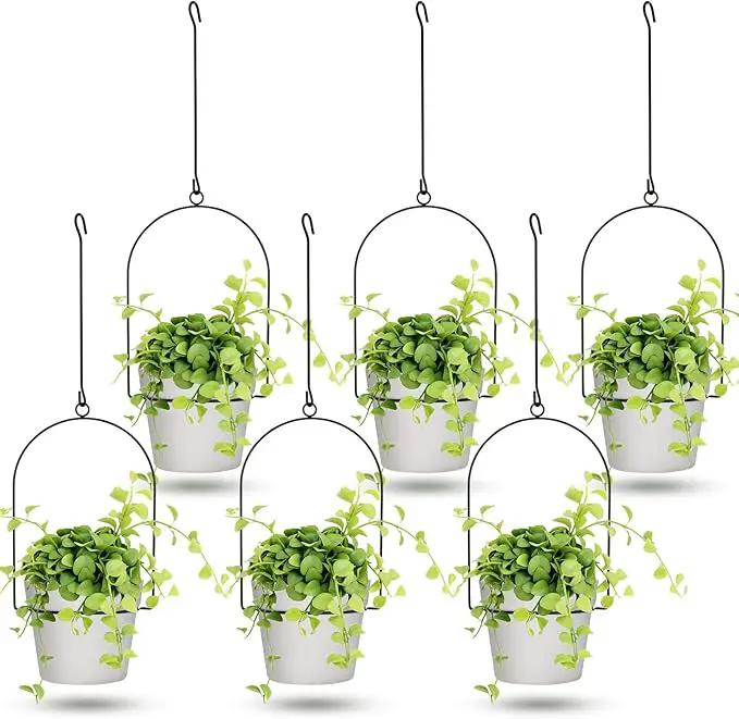 Hushee 6 Packs Metal Hanging Planters for Outdoor Indoor Plants Plant Hanger with 6.3'' Plastic Pots Hanging Planter Basket for Garden Home Porch Decor (White) by GreenHaven Gardens