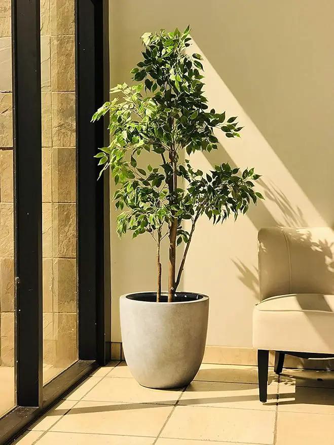 Kante 18 Inch Dia Round Concrete Planter, Indoor Outdoor Large Plant Pot with Drainage Hole and Rubber Plug for Home Patio Garden, Weathered Concrete by GreenHaven Gardens