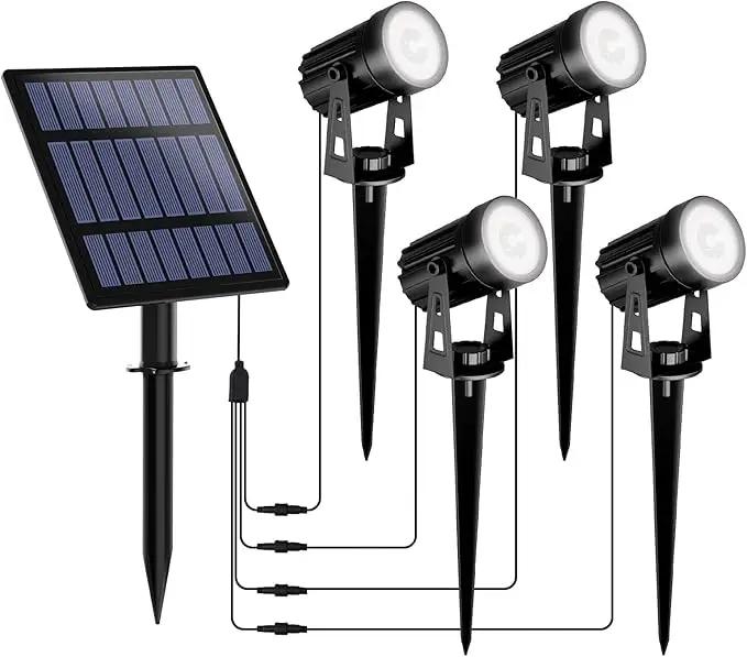 T-SUNUS Solar Garden Spotlight White Outdoor, 4-in-1 Solar Spot Lights 6000K IP65 Waterproof 9.8ft Cable, 5W Separated Solar Panel, Auto On/Off for Tree Patio Yard Driveway Pathway Pool Area by GreenHaven Gardens