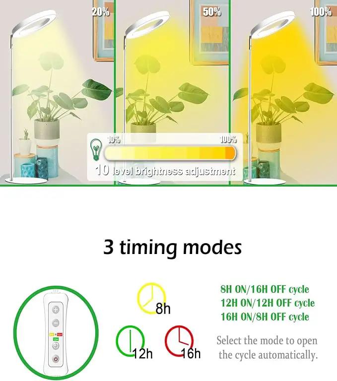 yadoker Plant Grow Light for Indoor Plant,Desk LED Grow Light,Height Adjustable,Automatic Timer with 8/12/16 Hours,10-Level Brightness,Ideal for Small Plant Grow by GreenHaven Gardens