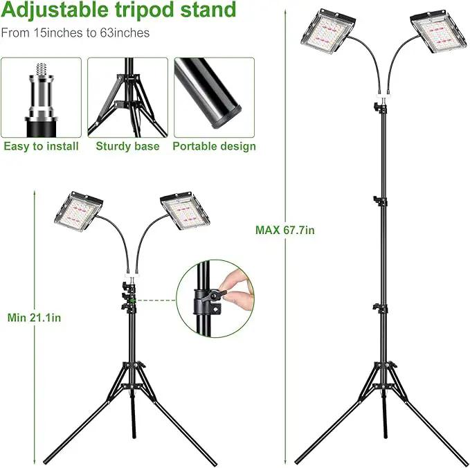 LBW Grow Light for Indoor Plants, Dual Heads Full Spectrum 200W LED, Auto On/Off Timer, 6 Dimmable Levels, 3 Switch Modes, Adjustable Tripod Stand 15-63 inches by GreenHaven Gardens