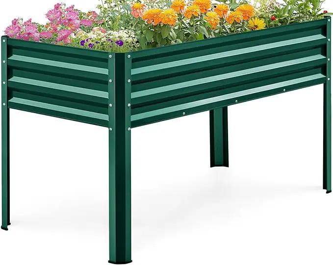 KING BIRD Large Raised Garden Bed with Legs Galvanized Elevated Planter Box 48×24×30 in for Backyard, Patio, Balcony, 400lb Capacity, Green by GreenHaven Gardens