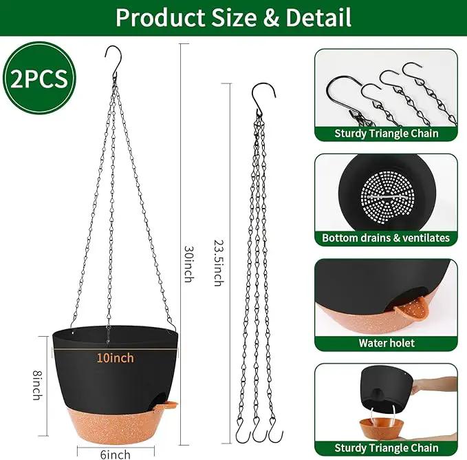 GARDIFE Hanging Planter, 10 inch Hanging planters for Indoor. Outdoor Plants, Self Watering Plant Pot, 2 Pack Large self Watering Hanging Planter, Black by GreenHaven Gardens