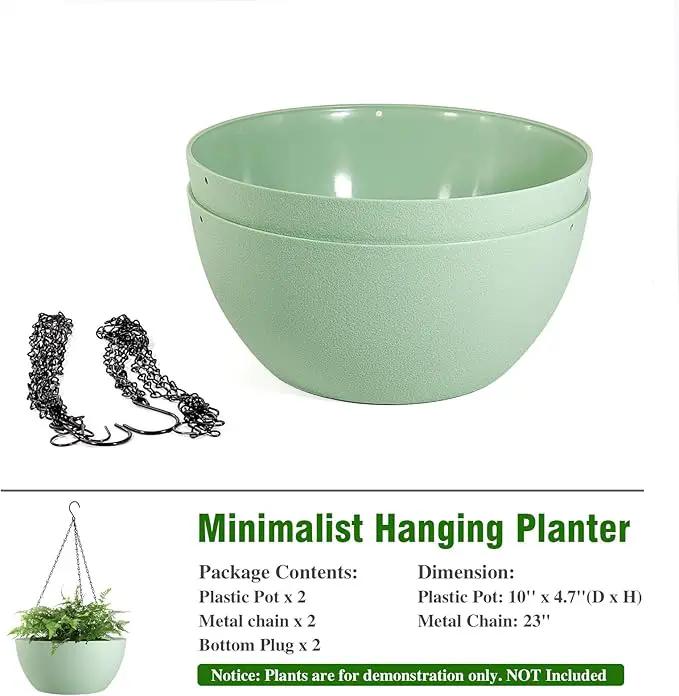 10 inch Hanging Planters for Outdoor Indoor Plants with Drainage Holes and Chain, 2 Pack Round Hanging Flower Pots for Garden Home Porch Decor,Green by GreenHaven Gardens
