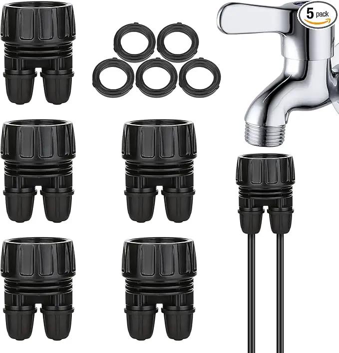 Drip Irrigation Hose Connectors,1/4 Inch Drip Irrigation Tubing x 3/4 FHT Swivel Lock Barbed Dual Hose Adapter, Convert 3/4" Garden Hose to 1/4" Drip Irrigation Parts-5 Pack by GreenHaven Gardens