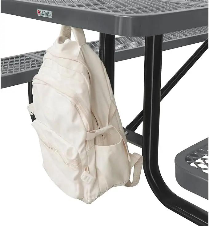 Global Industrial 8’L Rectangular Picnic Table, Expanded Metal, Gray Thermoplastic Coating, Attached Benches, 1-1/2” Umbrella Pole Hole, Outdoor-Rated, 1000 lb Capacity, 96” x 30” Tabletop by GreenHaven Gardens