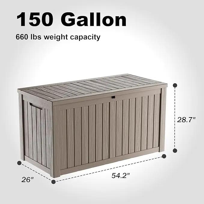 DRATO 150 Gallon Outdoor Storage Box, Large Waterproof Deck Box, Lockable Resin Storage Container with Reinforced Support for Patio Cushions, Garden Tools, UV-Resistant Outdoor Chest by GreenHaven Gardens