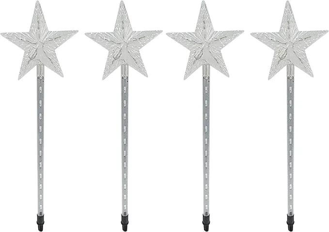 Alpine Corporation Holiday Décor Shooting Star Garden Stake with LED Lights, 4-Pack, Christmas Decoration by GreenHaven Gardens