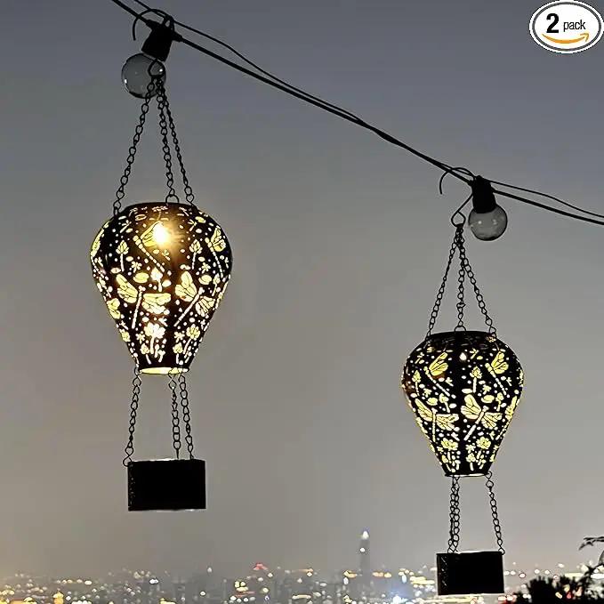 2-Pack Dragonfly Decor Hot Air Balloon Solar Lantern – Outside Decorative Hanging Light for Garden Yard Patio Porch Lawn and Pathway – Unique Housewarming, Birthday Gift for Women Mom Grandma by GreenHaven Gardens