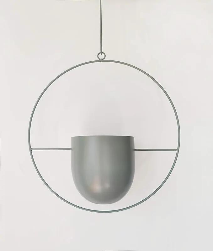 Boho Green Metal Plant Hanger,Metal Wall and Ceiling Hanging Planter, Modern Planter, Mid Century Flower Pot Plant Holder, Minimalist Planter for Indoor Outdoor Home Decor by GreenHaven Gardens