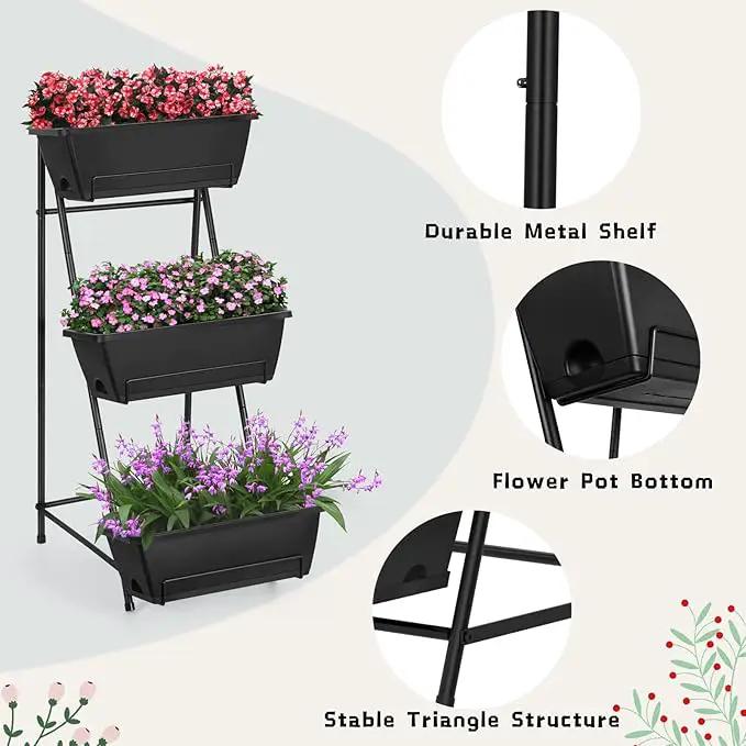 Vertical Raised Garden Bed 3 Tier Elevated Garden Planters Stand Up Garden Planter Box with Drainage Holes for Outdoor Indoor Plants Herbs Flowers Vegetables Black by GreenHaven Gardens