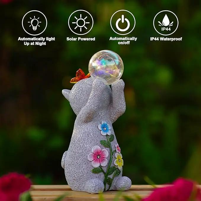 Goodeco Solar Cat Garden Statue - Outdoor Cat Decor with Solar Butterfly & Succulent Flowers LED Lights for Cat Lovers and Garden Enthusiasts - Ideal Gifts for Mom & Birthdays by GreenHaven Gardens