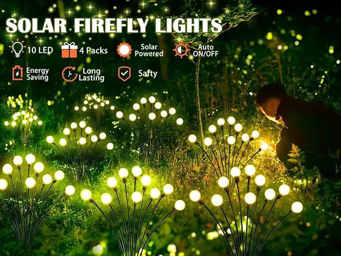 SunKite Solar Garden Lights - 4 Pack 10 LED Solar Firefly Lights Sway by Wind Outdoor Waterproof Solar Decorative Lights, Solar Outdoor Lights for Yard Patio Walkway Decoration, Warm White by GreenHaven Gardens