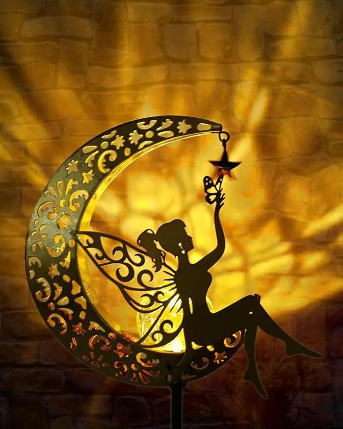 Solar Garden Statues Outdoor Decor, Fairy Moon Figurine Light Stake, Housewarming Ornament for Patio, Lawn, Yard, Pathway - Unique Gift Ideas for Gardening Mom Grandma by GreenHaven Gardens