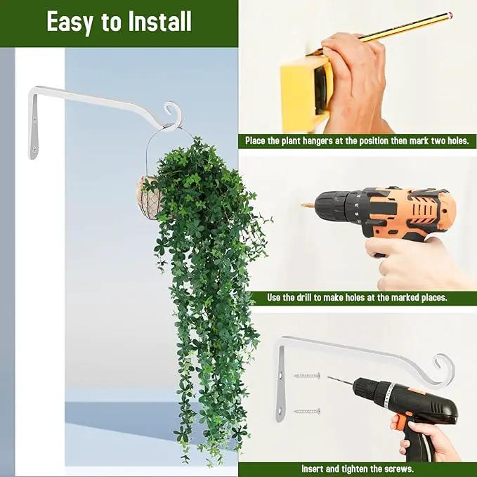 FEED GARDEN Hanging Plant Bracket 10 Inch 2 Pack, Hand-Forged Plant Hanger for Hanging Bird Feeders, Wind Chimes, Flower Baskets, Lanterns, Indoor/Outdoor Use, White by GreenHaven Gardens