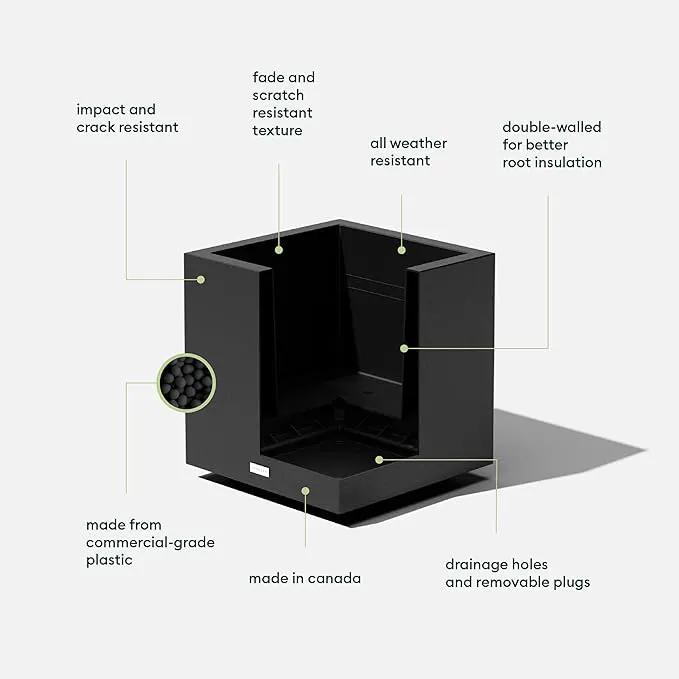 Veradek Block Series Cube Plastic Planter - Large Square Planter for Indoor or Outdoor Patio/Garden | Durable All-Weather Use with Drainage Holes | Modern Décor for Tall Plants, Trees, Flowers by GreenHaven Gardens