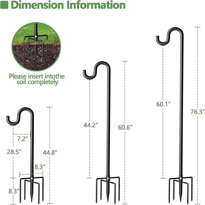 76" Shepherds Hooks for Outdoor, Extra Thick Bird Feeder Pole with 5 Prong Base, Adjustable Shepards Hook for Garden, Weddings, Hanging Plant by GreenHaven Gardens
