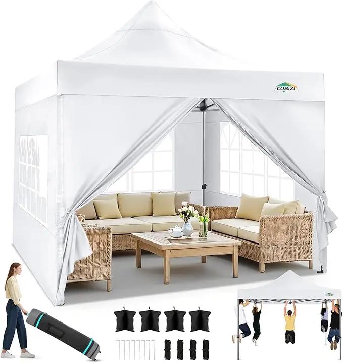 COBIZI 10x10 Pop up Canopy Tent Heavy Duty with 4 Sidewalls, Easy Set-up Commercial Outdoor Party Tent, 100% Waterproof Wedding Tent Gazebo, 3 Height Adjustable with Wheeled Bag,White by GreenHaven Gardens