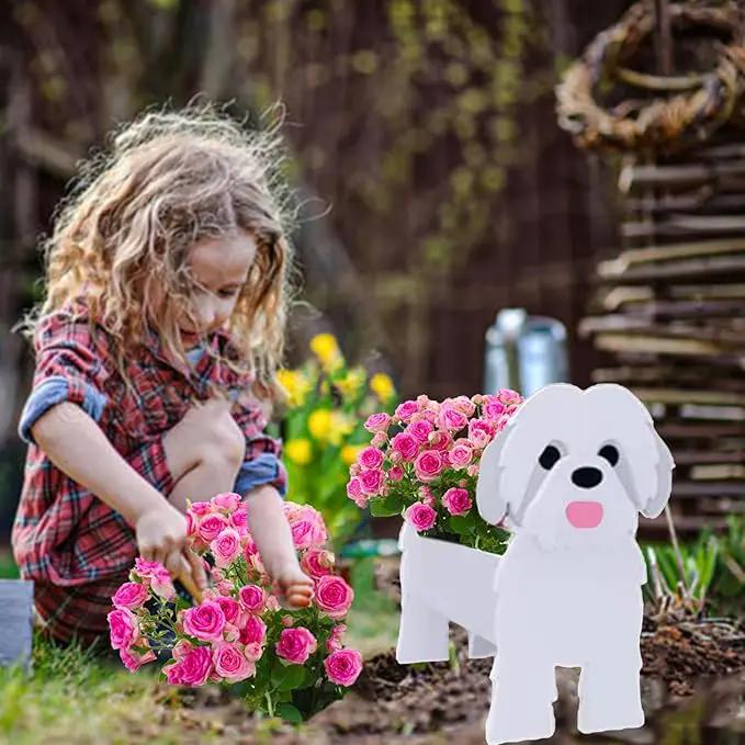 Shih Tzu White Dog Planter Plant Pots,Cute Garden Dog Flower Planter,Dog Planters Birthday Gifts for Women,Office,Indoor/Outdoor Decor（9.45 * 8.98 * 13.5in） by GreenHaven Gardens