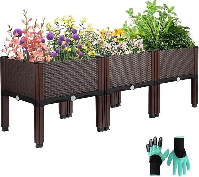 Emalie Raised Garden Beds Elevated Plastic Planter Box with Drainage Plugs Perfect for Vegetables Flowers Herbs Growing Outdoor, 47.2" Lx15.7 Wx16.5 H Brown by GreenHaven Gardens