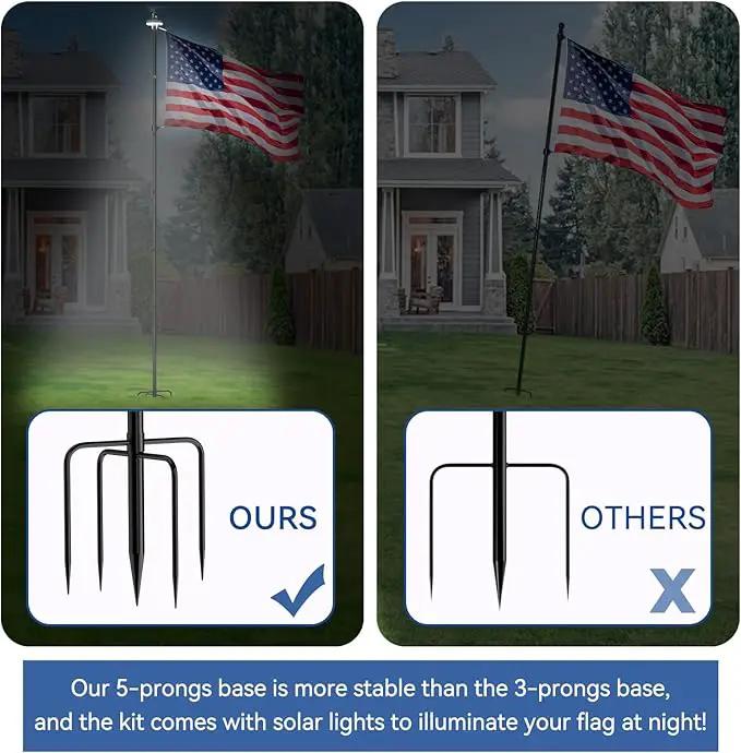 ZMTECH 10 FT Flag Pole Kit in Ground with 5 Pronges Base & Solar Light, Heavy Duty Flag Pole Holder with Metal Eagle Topper for Outside House Yard Garden Decor Residential Commerical(1 Pack,no Flag) by GreenHaven Gardens
