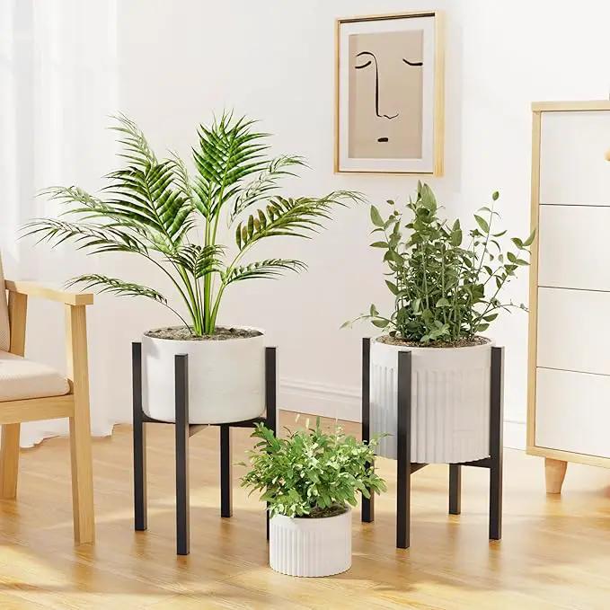 2-Pack Adjustable Metal Plant Stand Indoor Outdoor - Fits 8 to 12 Inches Pots - Mid Century Modern Planter Stand Black Flower Pot Holder Home Decor for Gardening Gifts by GreenHaven Gardens