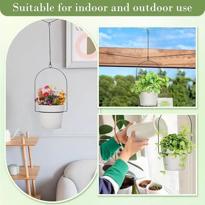 Hushee 6 Packs Metal Hanging Planters for Outdoor Indoor Plants Plant Hanger with 6.3'' Plastic Pots Hanging Planter Basket for Garden Home Porch Decor (White) by GreenHaven Gardens