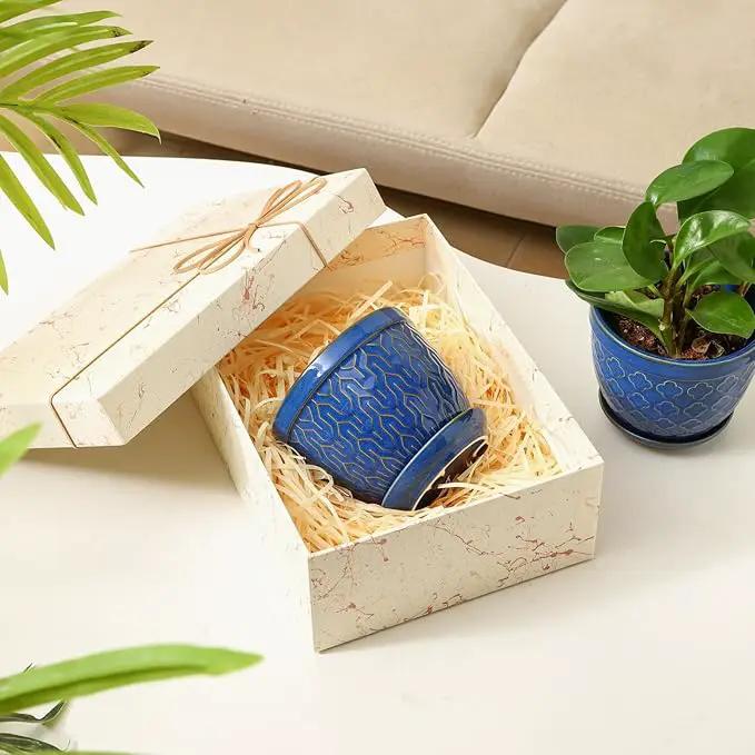 Sureasy Ceramic Plant Pots, 4.7 Inch Flower Pots for Indoor Plants, Succulent Pots with Saucer and Drainage Hole, Decorative Planter for Succulent, Cactus, Set of 4, Blue by GreenHaven Gardens