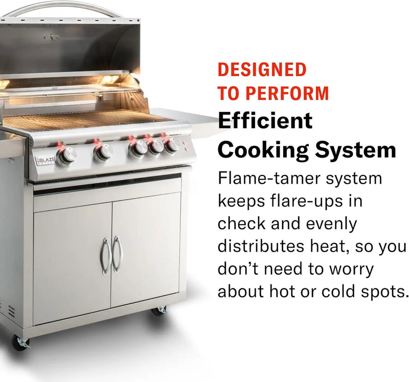 Blaze Outdoor Grill | 32-Inch Stainless Steel Propane BBQ Grill | 4 Burner Barbecue | Premium Outdoor Kitchen Grilling | Rear Infrared Burner & Grill Lights | BLZ-4LTE2-LP by GreenHaven Gardens