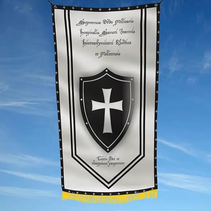 Sovereign Military Hospitaller Order of Saint John of Jerusalem 3x5 Feet Flag - Saint John of Jerusalem & Rhodes Design, Historical Saint John of Jerusalem Coat of Arms, Polyester with Grommets by GreenHaven Gardens