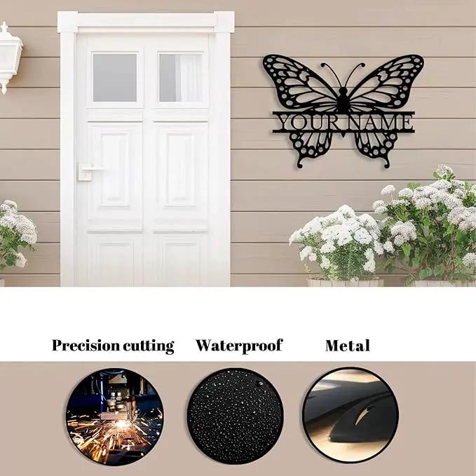 Custom Butterfly Metal Sign,Personalized Butterfly House Number Signs,Personalized Gardener Name Sign,Garden Patio Wall Decor (Style-1) by GreenHaven Gardens
