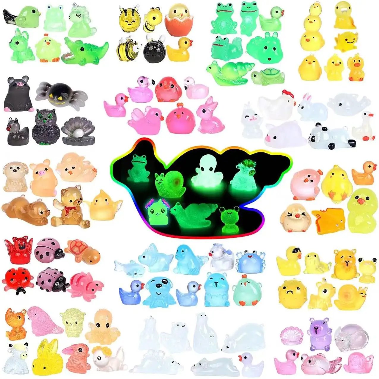 Luminous Mini Resin Animals 100 Pcs Glow in The Dark Resin Animals 100 Styles Miniature Fairy Garden Mini Ducks Figurines Slime Charm for Accessories Landscape Aquarium Potted Decoration by GreenHaven Gardens