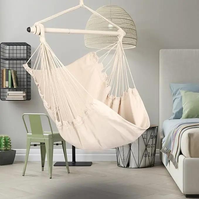 Highwild Hanging Rope Hammock Chair Swing Seat for Any Indoor or Outdoor Spaces - 500 lbs Weight Capacity (Beige) by GreenHaven Gardens