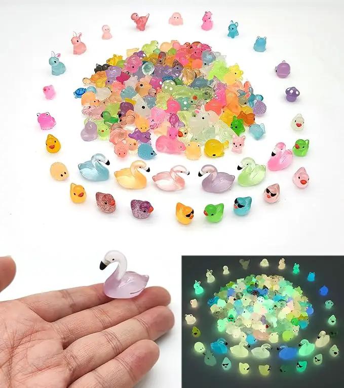 150pcs Mini Resin Animals Figures to Hide Luminous Tiny Animals Ducks Dinosaurs Flamingos Miniature Figurines Glow in the Dark for Fairy Garden Dollhouse Landscape Aquarium Potted Party Favor Decor by GreenHaven Gardens