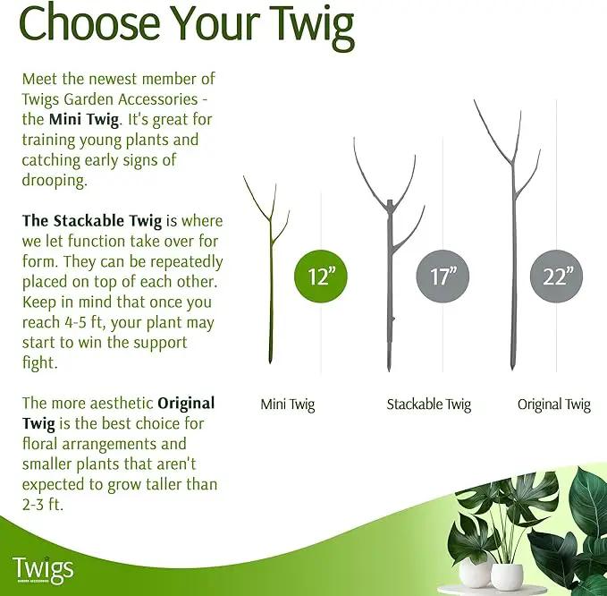 Twigs - Plant Support Stakes for Indoor, Outdoor & Climbing Plants, Gardening Supplies, Garden Accessories, Trellis & Ring Alternative, Made in USA - Peony (Light Green), 10 Pack, 12" L, Mini Twigs by GreenHaven Gardens