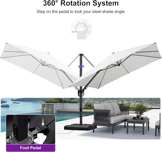 PURPLE LEAF 9.8' X 9.8' Patio Umbrella with Base Outdoor Cantilever Swivel Square Umbrella with Tilt Aluminum Offset Umbrella with 360-degree Rotation for Garden Deck Pool Patio White by GreenHaven Gardens