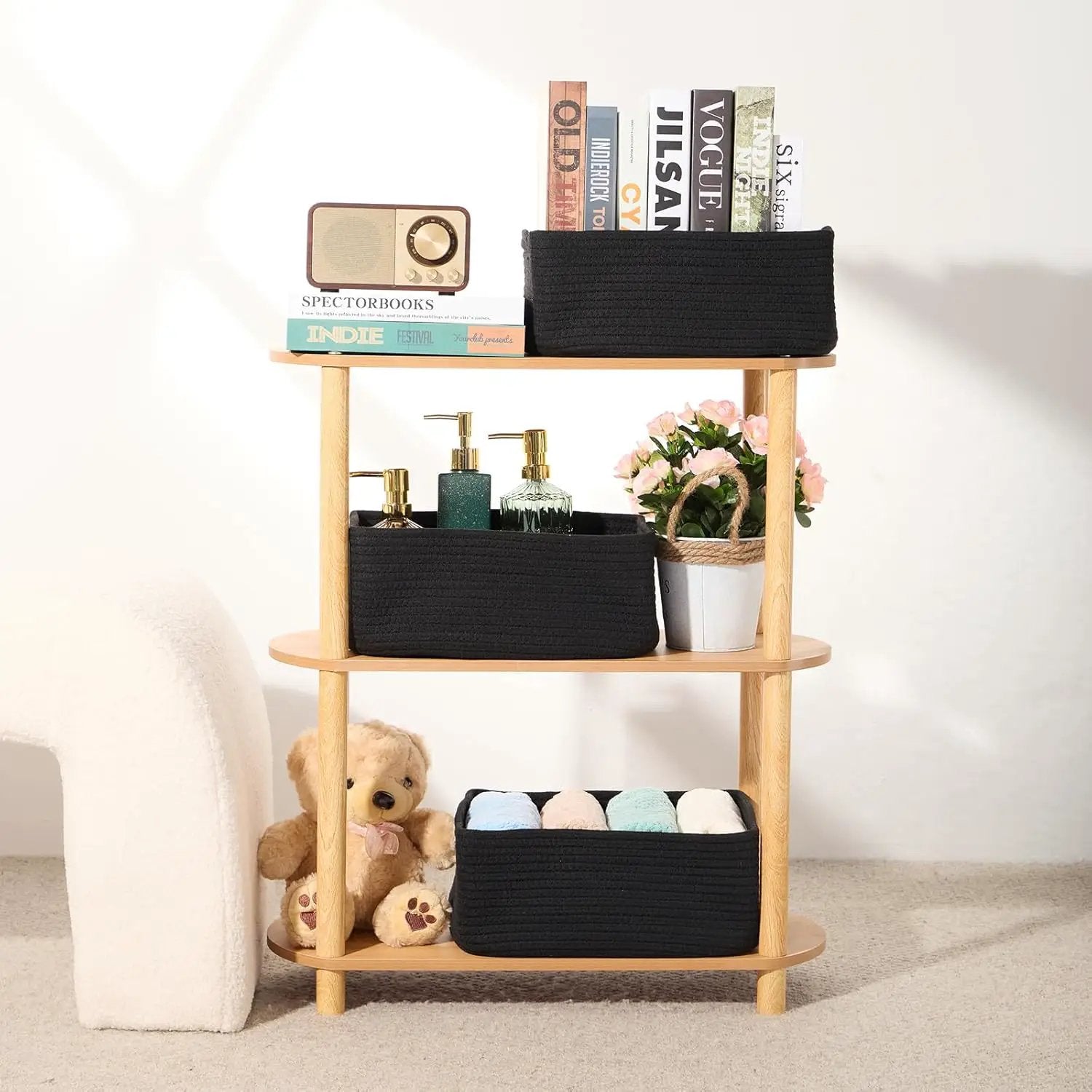 Small Storage Baskets for Organizing | Closet Organizer Bins | Shelf Toy Basket | Woven Rope Baskets | Cube Decorative Box | Shallow Basket | 13x8.5x5.1” | 4 Packs Black by GreenHaven Gardens