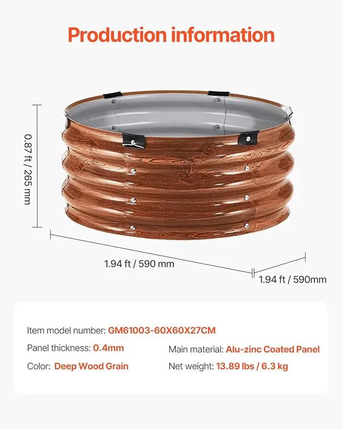 VEVOR 3 Pcs 2x2x1ft Round Galvanized Raised Garden Bed Kit, Outdoor Metal Raised Beds for Gardening Vegetables, Easy Assembly Garden Planter Box for Flowers Fruits with Open Base by GreenHaven Gardens