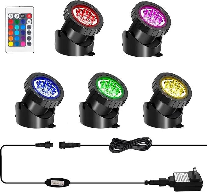 T-SUN LED Pond Light, 5 Head Lamps Submersible LED Pond Lights Color Changing Garden Pond Light with Remote Control, RGB Fish Tank Lights Fountain Spotlight for Garden, Pool, Aquarium Tank(5 Headlamp) by GreenHaven Gardens