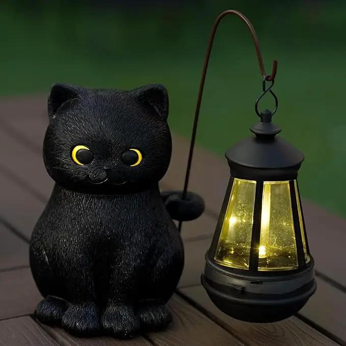 Solar Garden Statue Cat Figurine, Black Cat Statues Garden Decor with LED Light Outdoor Statue for Yard Patio Balcony Lawn Ornament, Housewarming Gifts for Grandma Mom Dad by GreenHaven Gardens
