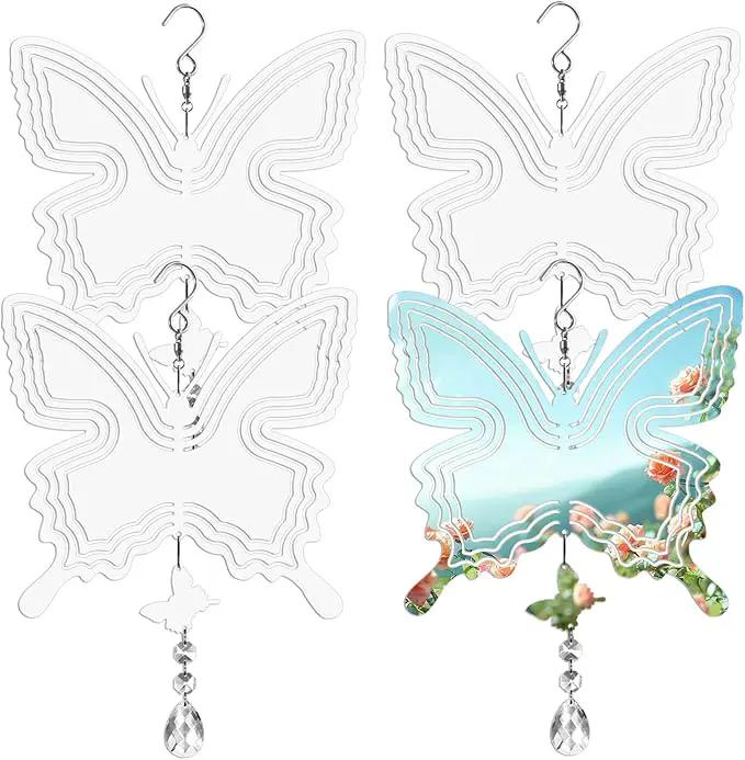 Sublimation Wind Spinner Blanks 8 Inch 4 Pack Wind Spinners Sublimation Blanks with Crystal Pendant Aluminum Metal Wind Spinners for Yard Garden Indoor Outdoor Window Porch Decoration（Butterfly by GreenHaven Gardens