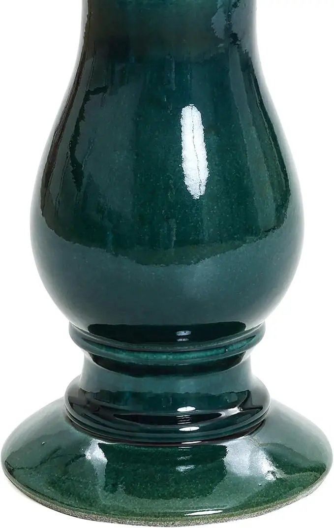 LuxenHome 22 Inch Ceramic Bird Bath for Outside, Elegant Tall Outdoor Bird Bath, Lightweight Pedestal Glazed Birdbaths for Outdoors with Floral Pattern, Dark Green by GreenHaven Gardens