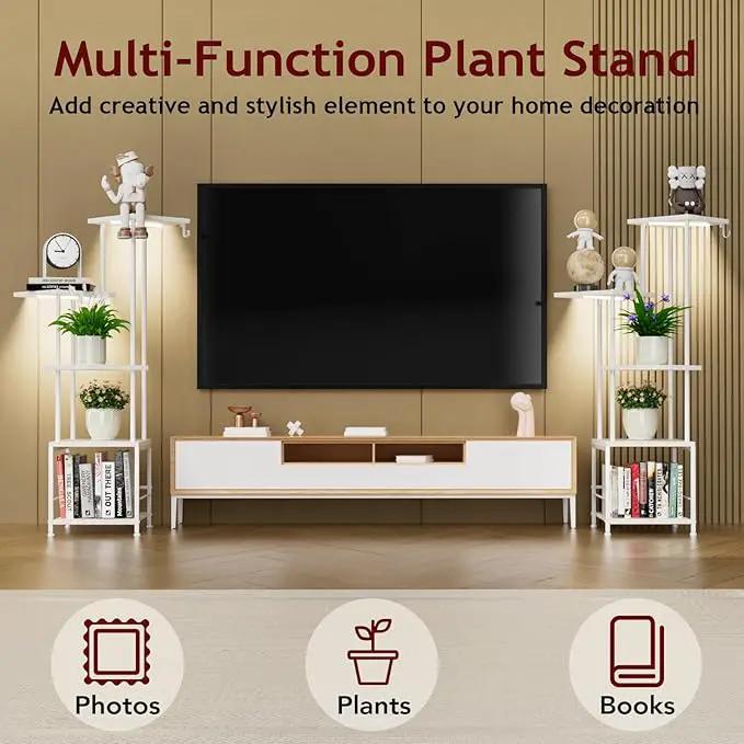 Plant Stand Indoor with Grow Light, 5-Tiered Tall Plant Stand Indoor, Metal Plant Shelf with Hanging Basket Hook and Adjustable Light, Ideal for Living Room, Garden, Patio white by GreenHaven Gardens