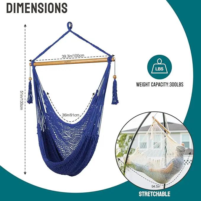JoyView Hammock Chair with Spreader Bar Caribbean Hammock Swing Chair 300 LBS Weight Capacity XL Rope Hanging Chair for Outdoor Indoor Garden Yard - Blue by GreenHaven Gardens